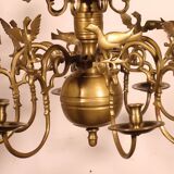 Bronze 8-Branch Chandelier Decorated with Birds