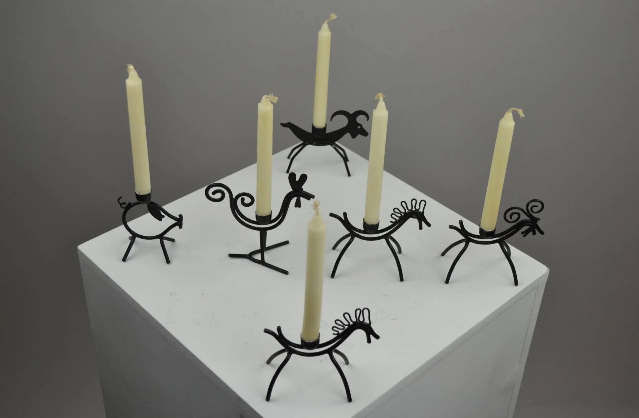 Set of 6 Black Metal Farm Animal Candleholders — Gunnar Ander for Ystad-Metall, Sweden, 1960s