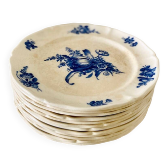 Grandes assiettes anciennes faïence terre de fer villeroy & boch mettlach 1897 décor floral bleu