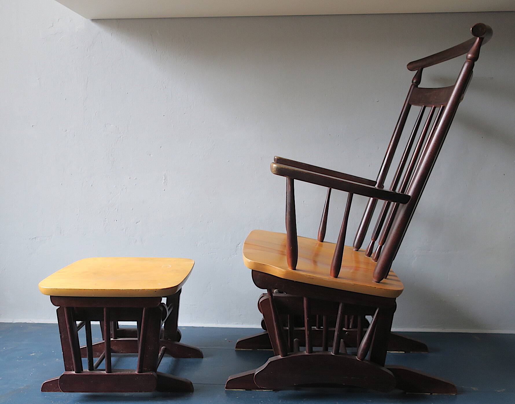 Mid century gliding recliner lounge chair with footrest, 1960s