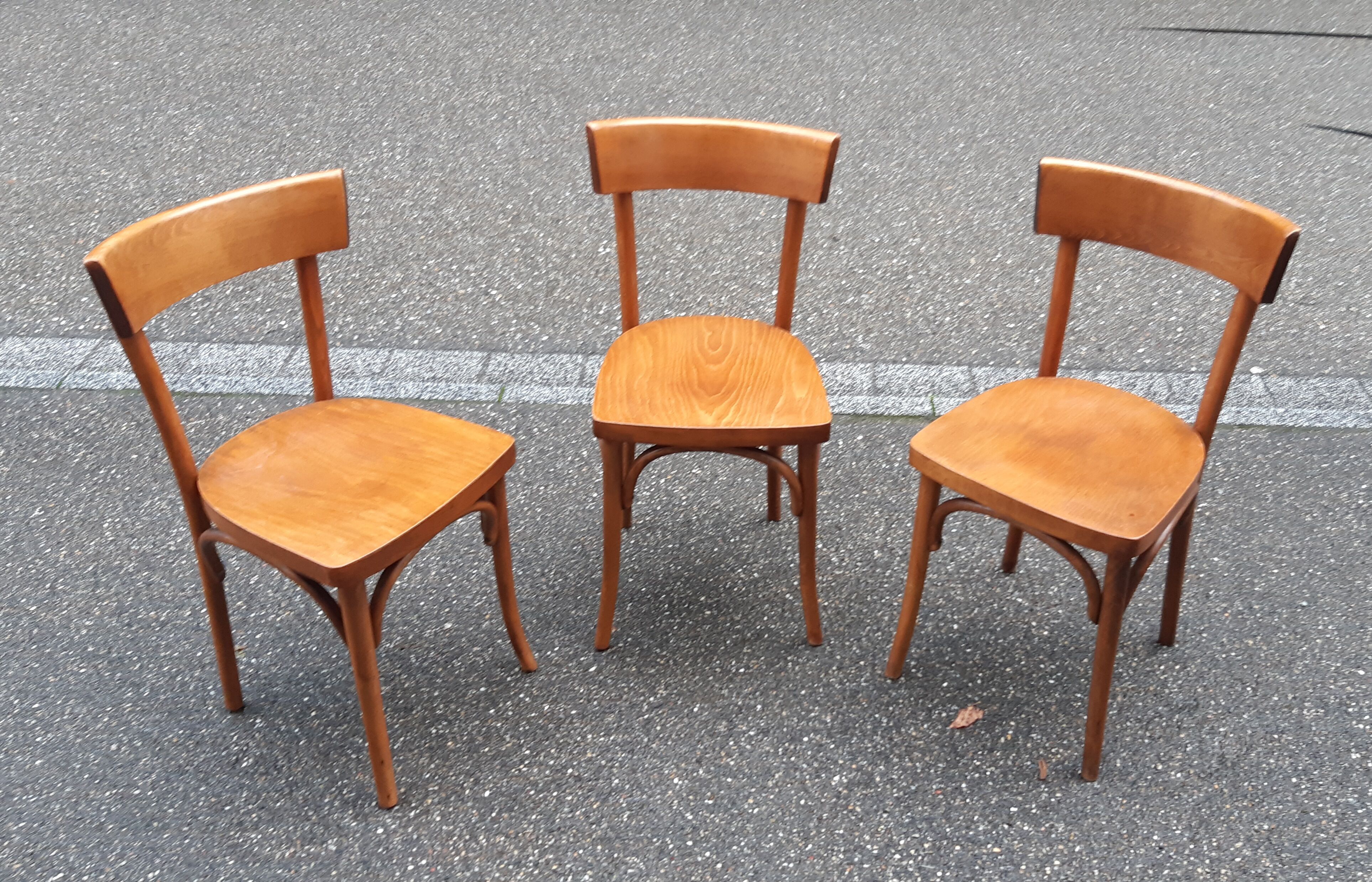Set of 3 curved wood bistro chairs