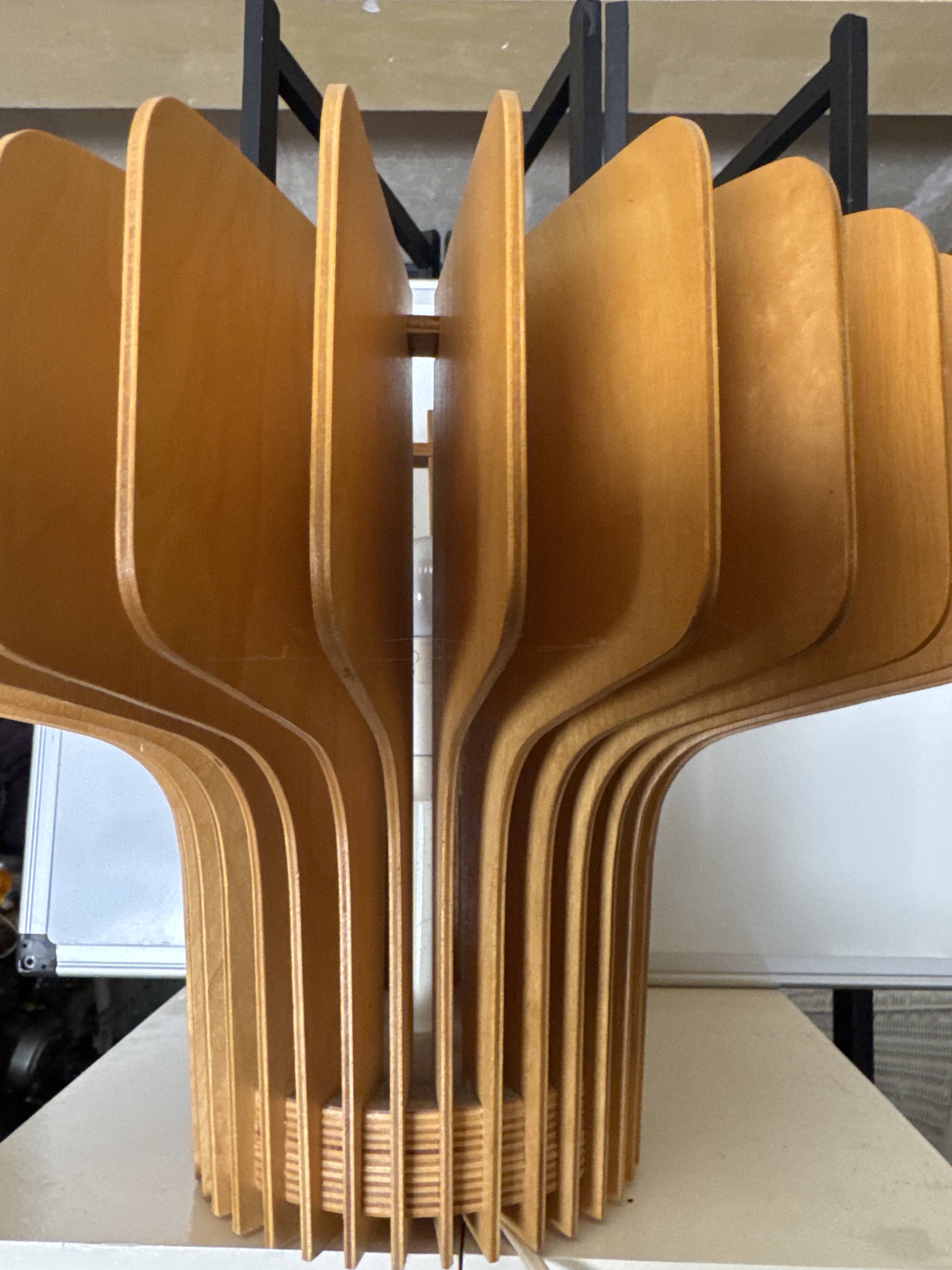 Lamps with natural wooden slats