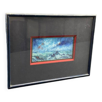 Tableau gouache Marine à la mer par tempête signée Schmitt