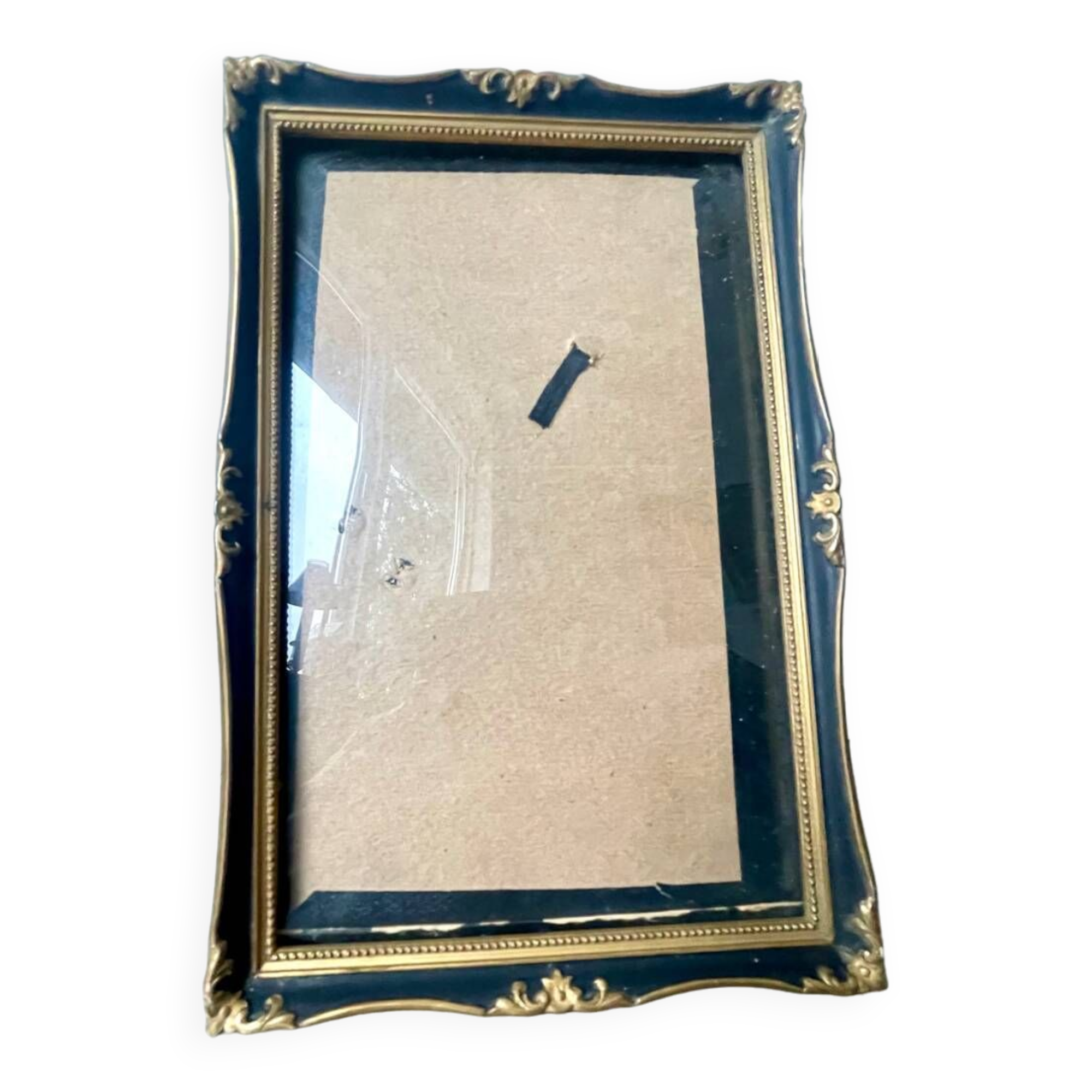 Antique black & gold wooden frame   24 cm x 16 cm convex glass