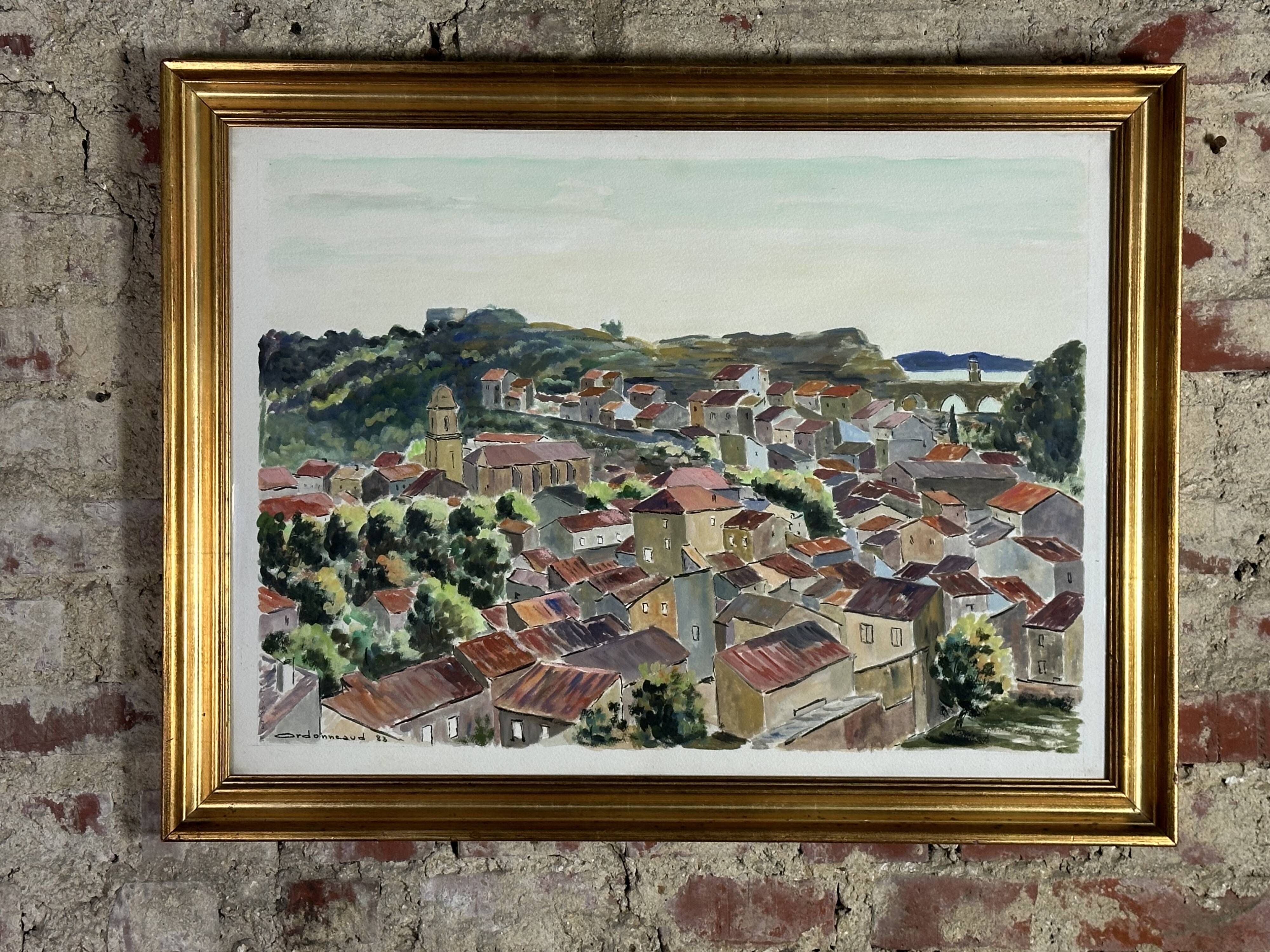 Painting / watercolor landscape of Provence signed Jean Ordonneaud 1983