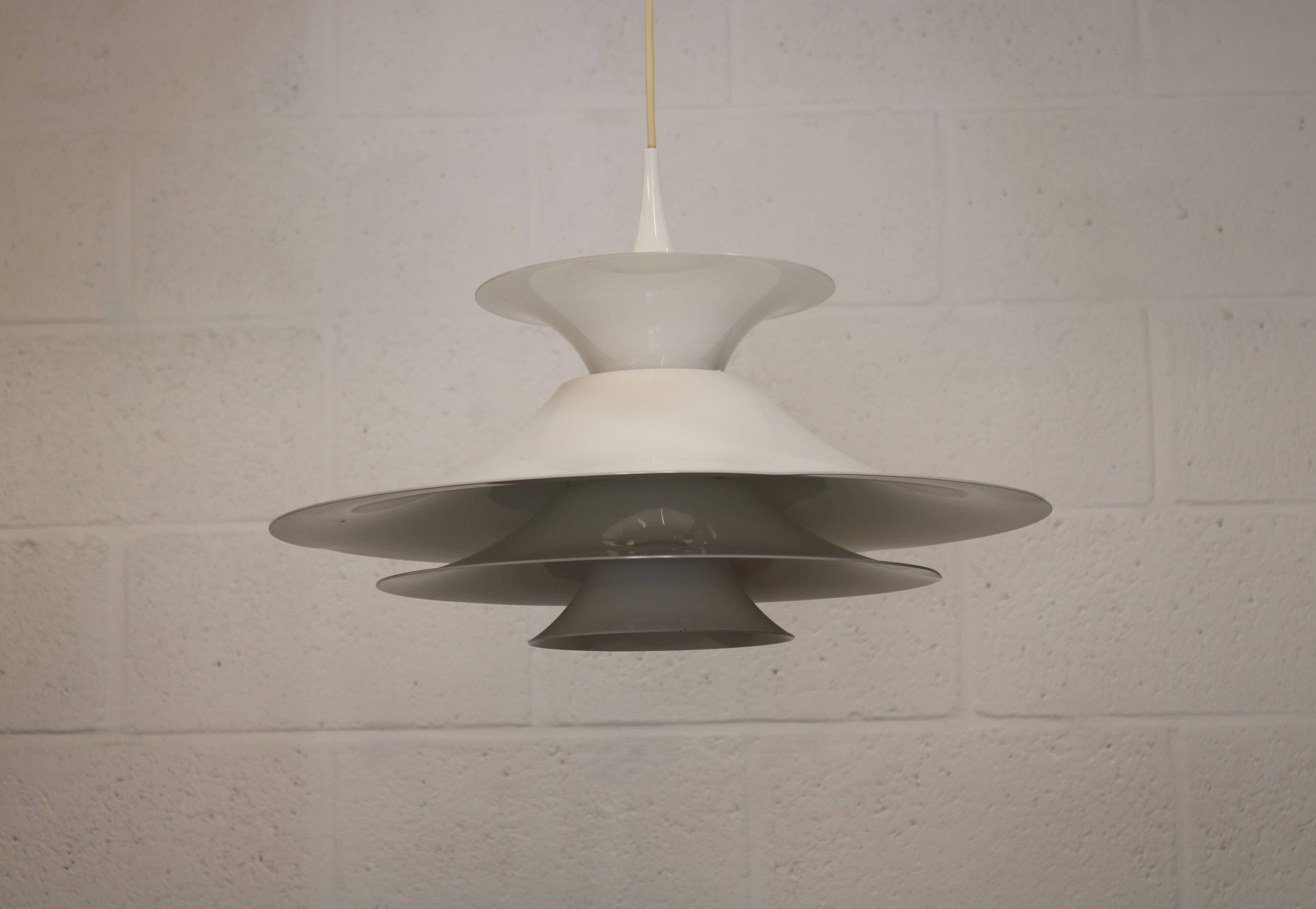 Danish Modern Pendant Lamp: White Radius Model by Erik Balslev for Fog & Mo