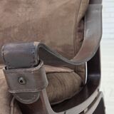 1970s, Scandinavian lounge chair, nubuck leather, canvas, beech wood.