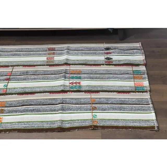 1970s Vintage Turkish Hand-Knotted Gray White Kilim Runner Rug 118x267