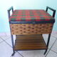 Vintage worker on wheels, rattan, fabric, skaÏ, metal with formica shelf