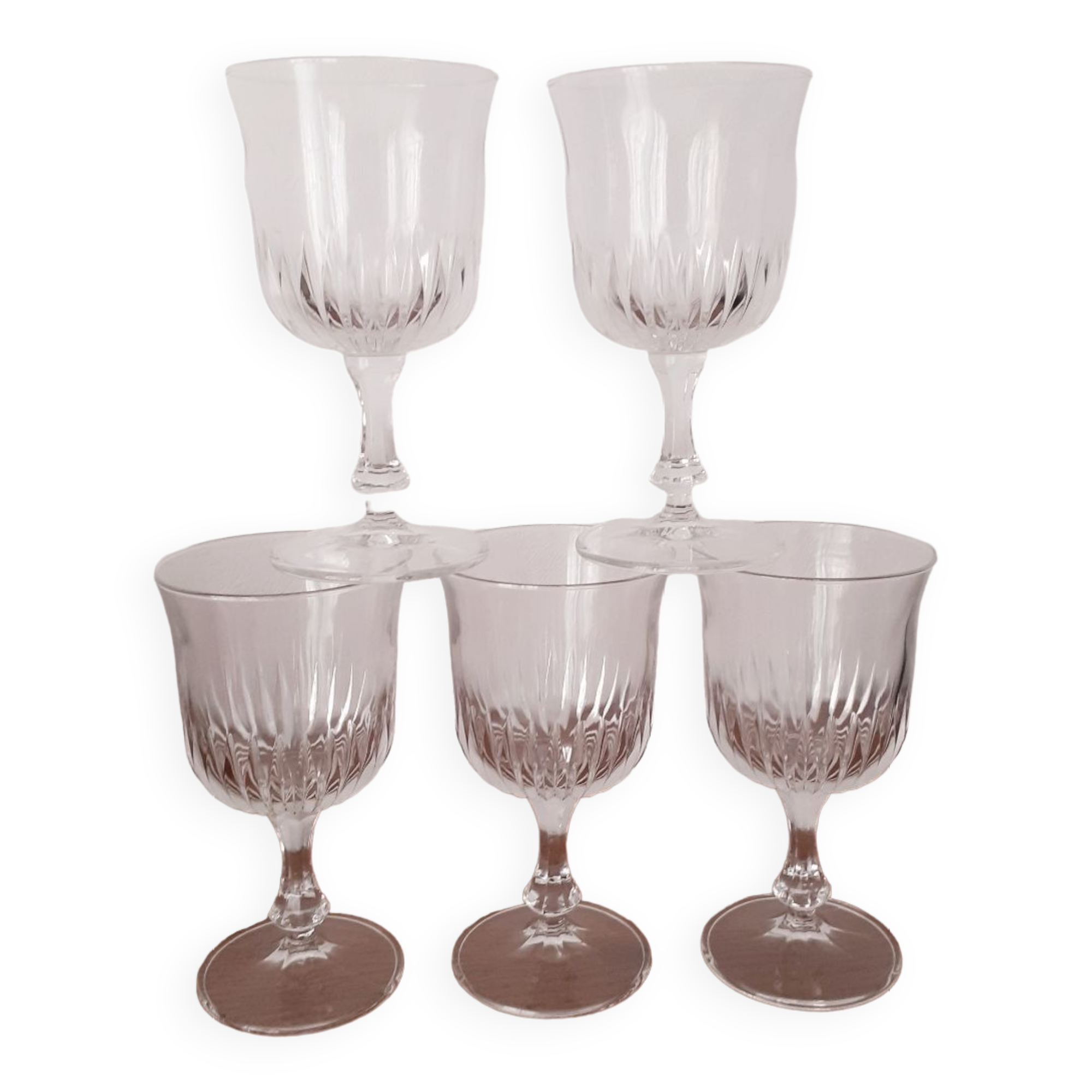 Chiseled stemware, set of 5 vintage water glasses