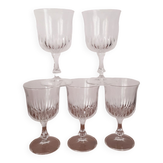 Chiseled stemware, set of 5 vintage water glasses