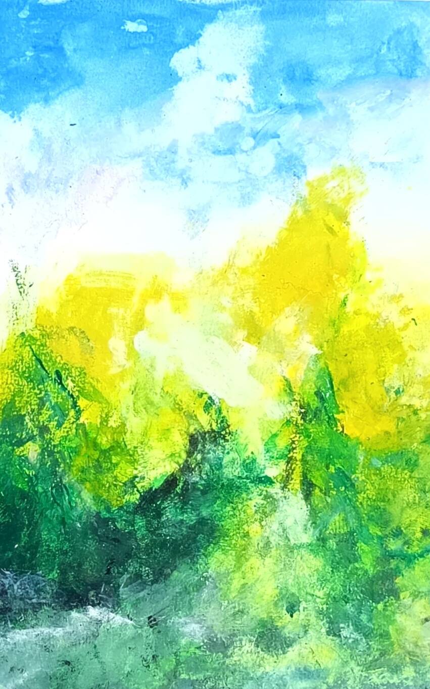 Original abstract painting – bright landscape – 15.5 x 24 cm