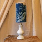 Blue alabaster floor lamp and handmade cyanotype lampshade