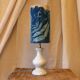 Blue alabaster floor lamp with a handmade cyanotype lampshade.