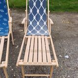 Pair of wood and fabric long chairs