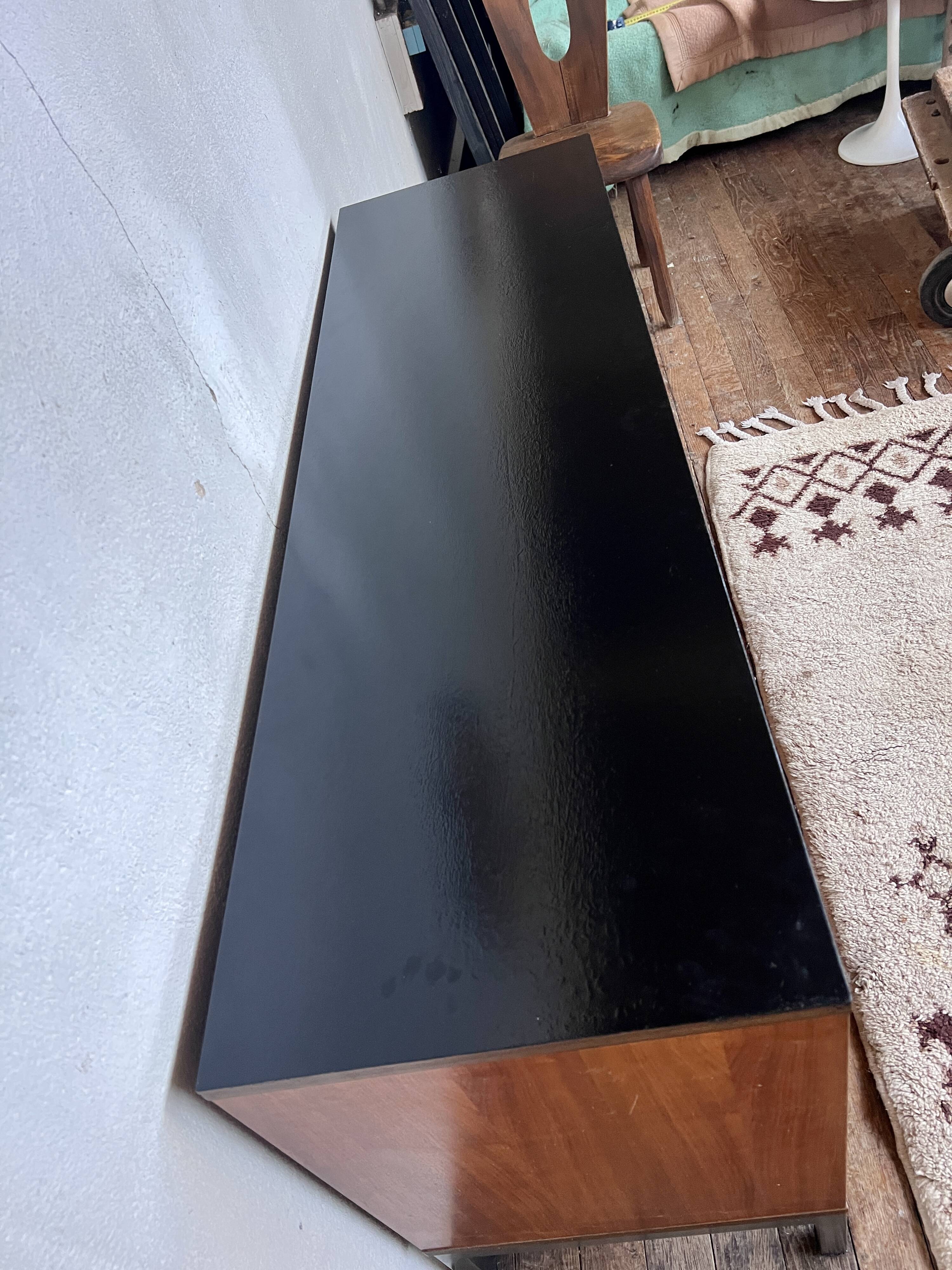 Enfilade 2 sliding doors in teak feet vintage chrome
