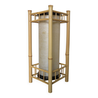Large bamboo lamp with a tubular shade from the 70s and 80s.