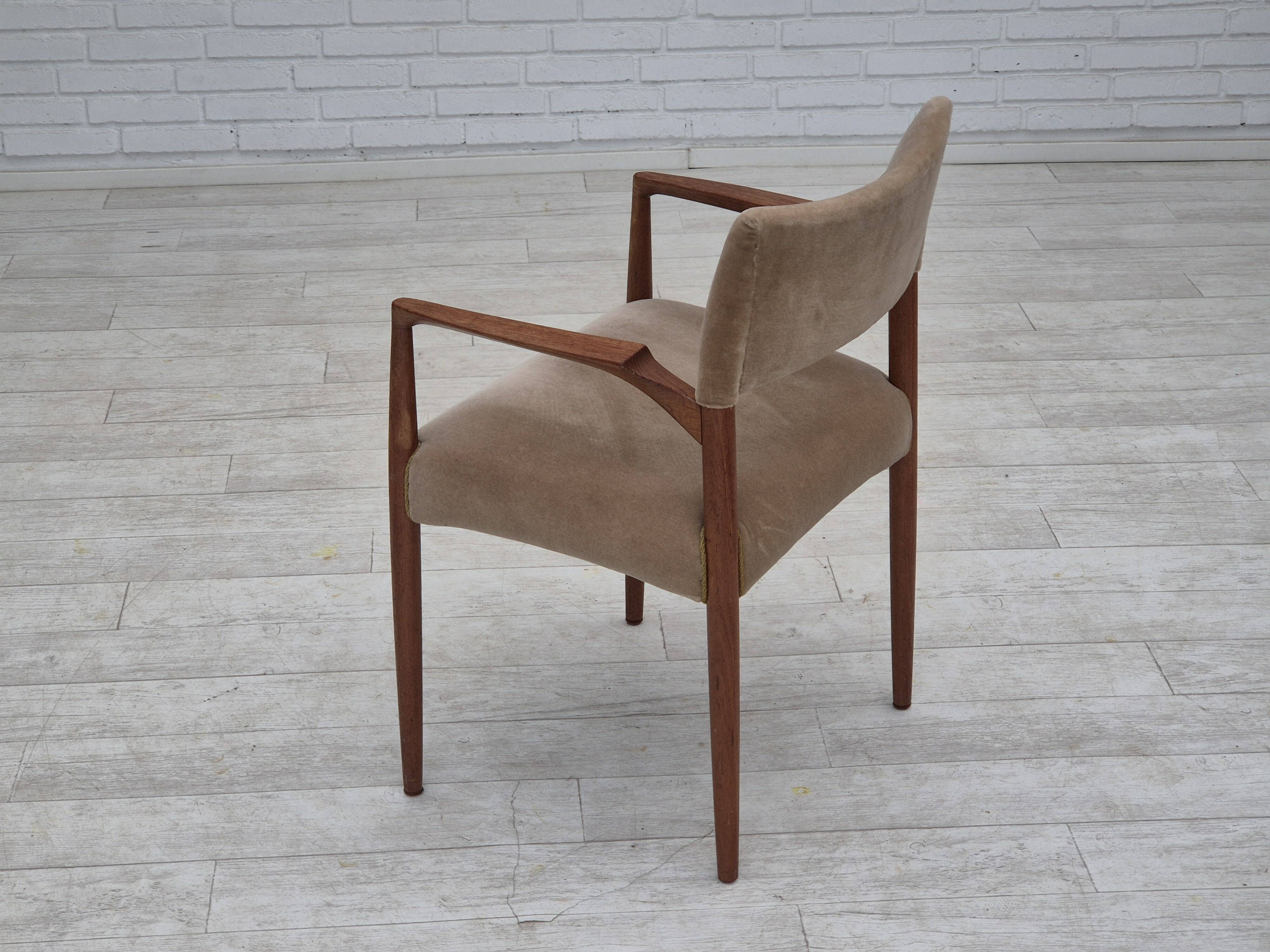 1960s, Danish chair, solid teak wood, furniture velour.