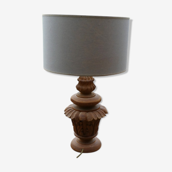 Lampe sculptée vintage et abat-jour en tissu