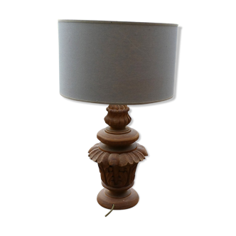 Lampe sculptée vintage et abat-jour en tissu