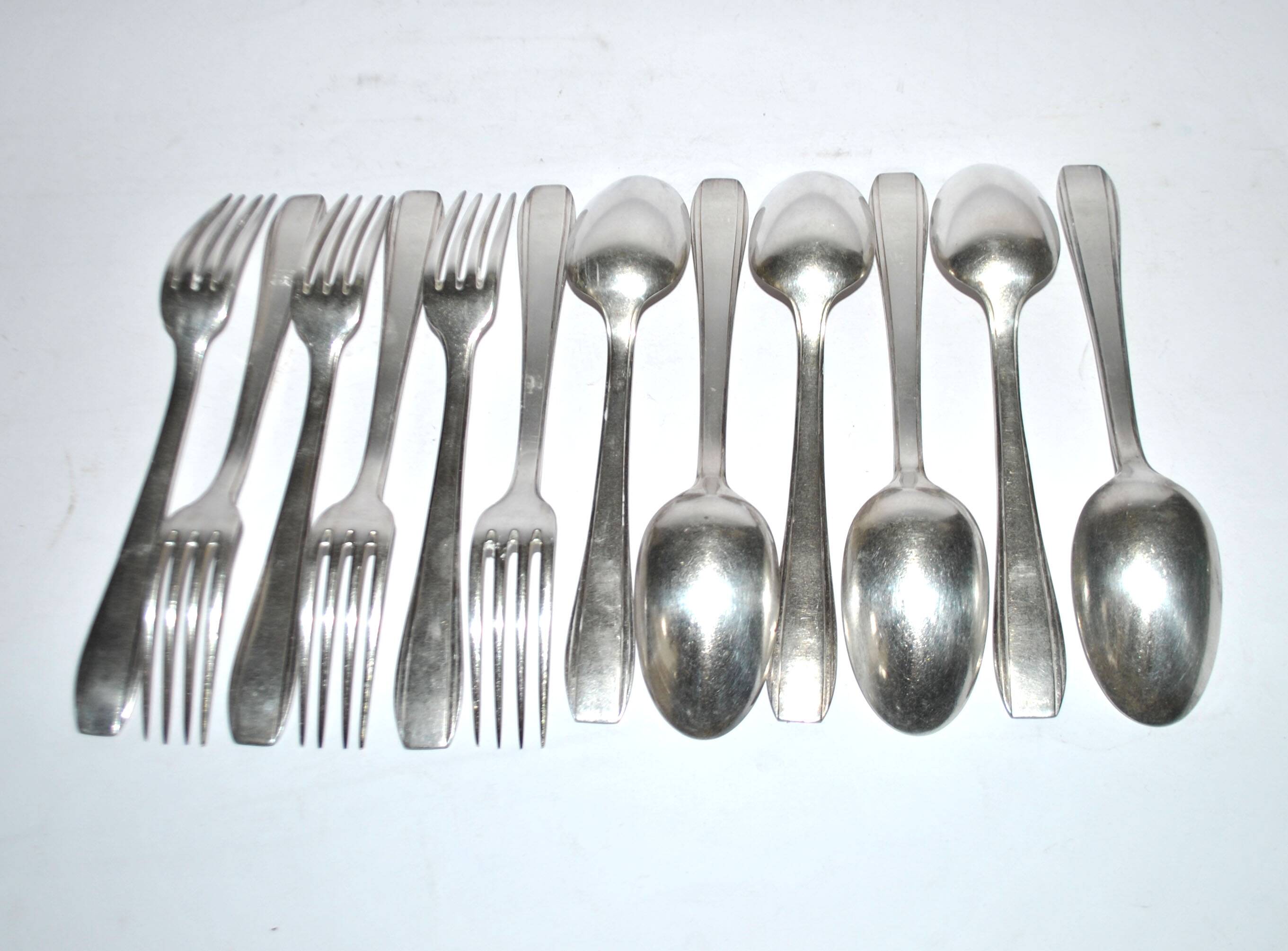 Set of 6 silver-plated Art Deco table spoons and 6 forks ARGENTAL near Boreal 21cm