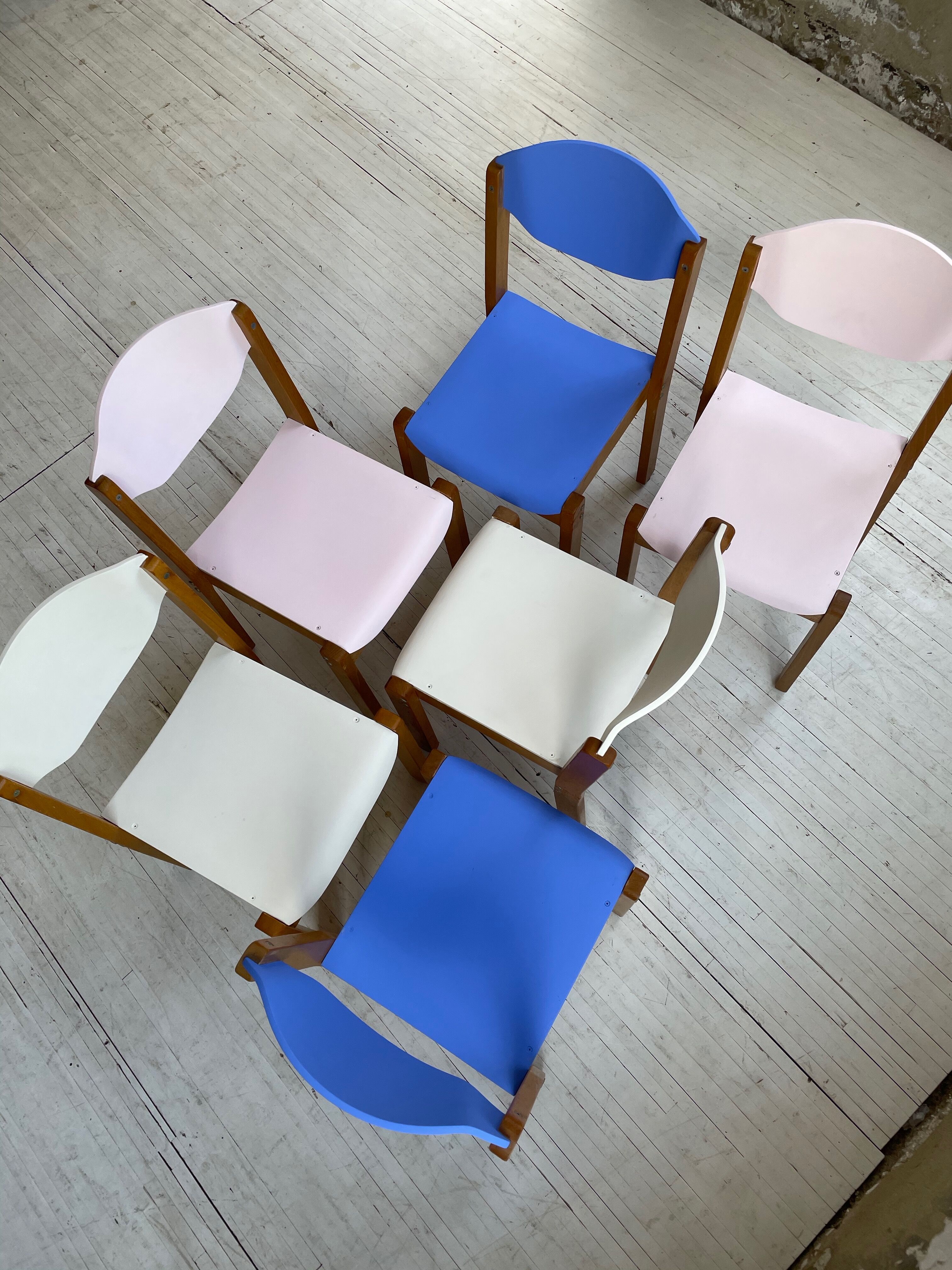 6 colorful 80s beech chairs