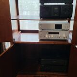 High sideboard in rosewood and marble slab, Louis XVI style, French