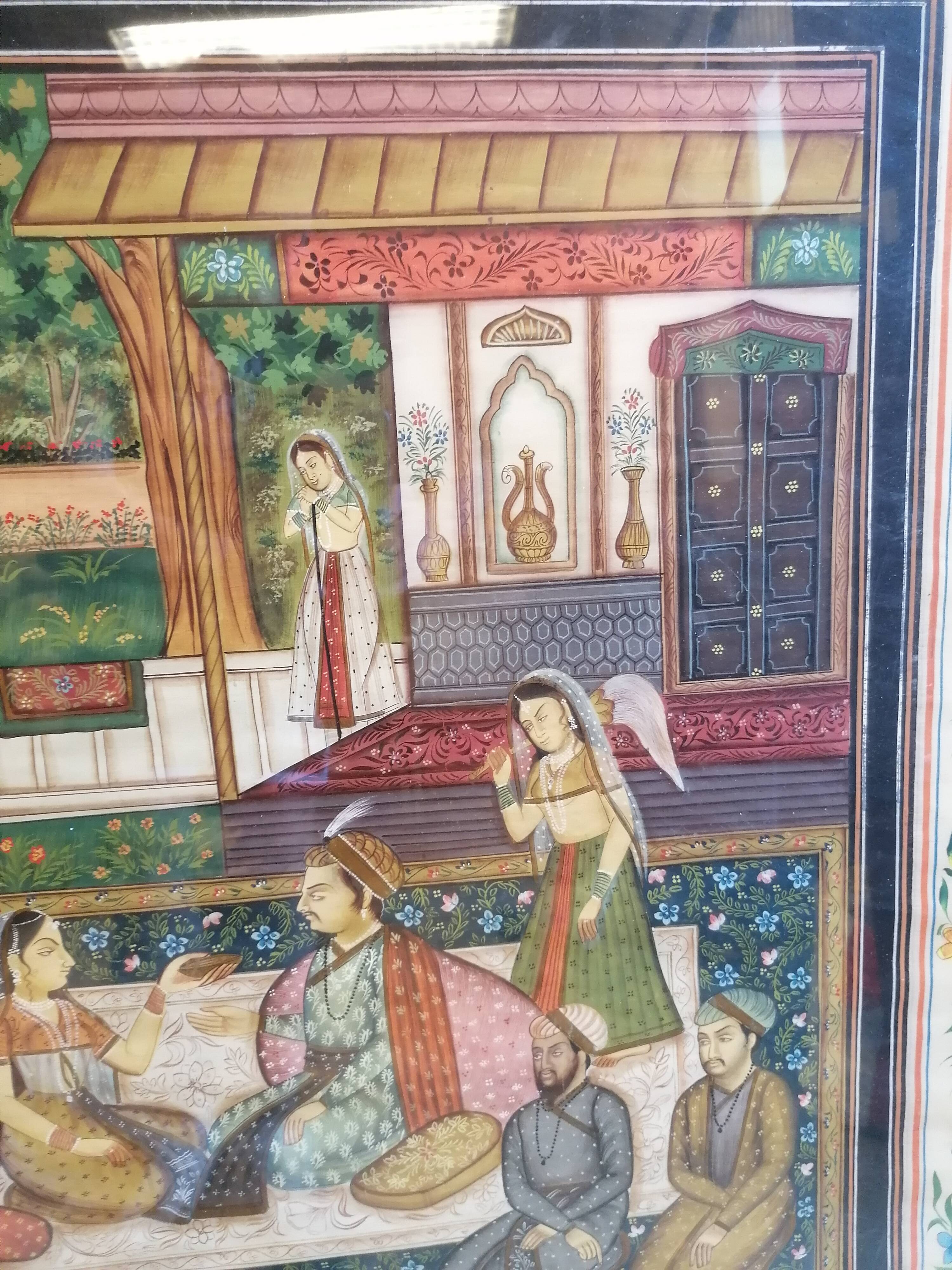 Large painting on oriental / Mughal / Indian silk (1900-1950)