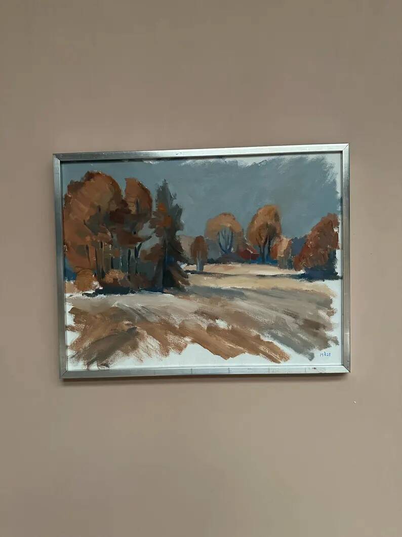 Original Swedish Oil on Canvas – “Red Autumn” by Knut Måsö (1926–2016) – Signed – Vintage & Framed – 57 × 44 cm (22.4" × 17.3")