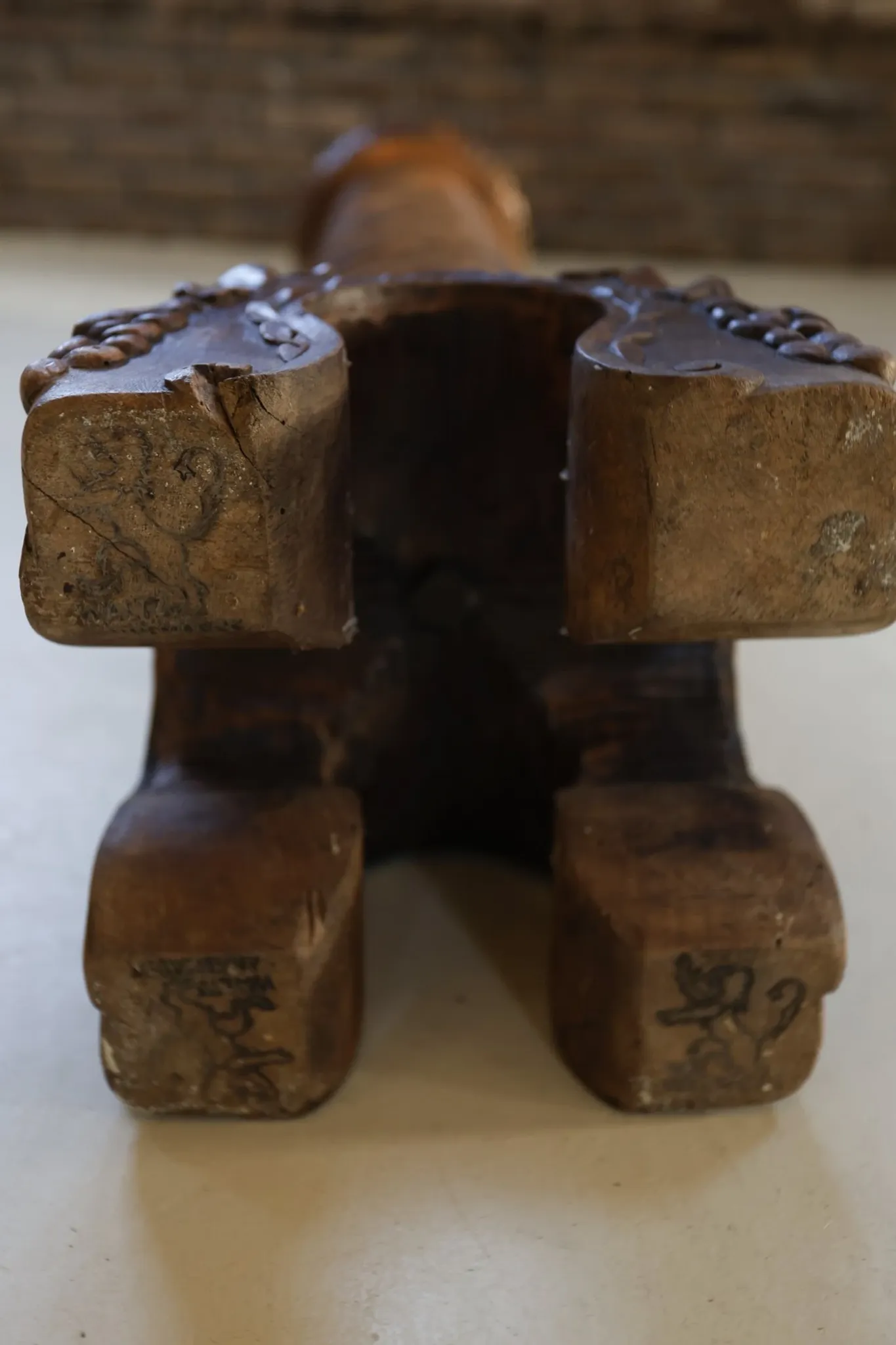 Antique French wooden plant stand with carved grape motifs