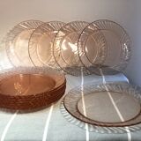 Pink glass dessert plates from the 70s, Arcoroc "Rosaline" +1 offered