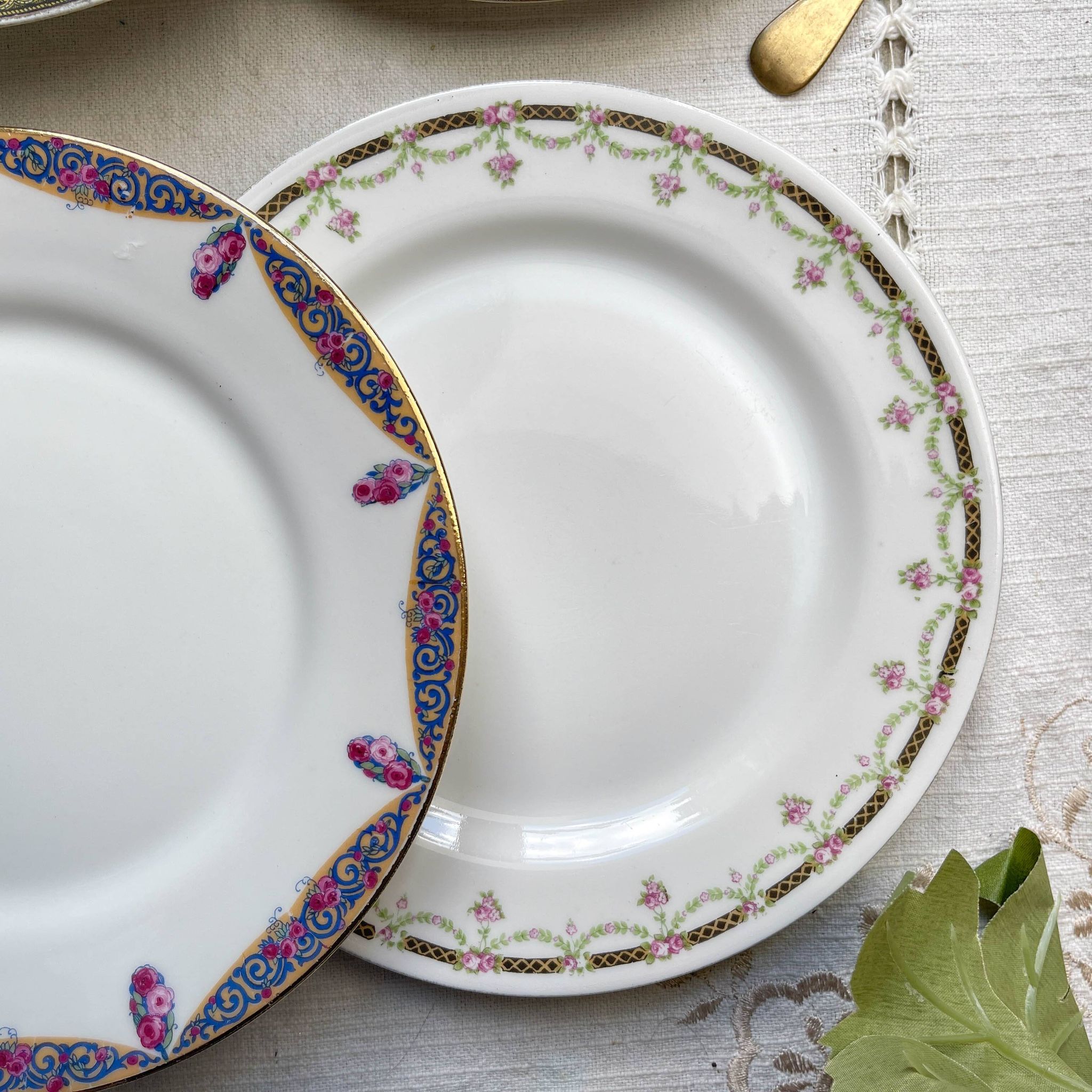 6 Mismatched Vintage French Porcelain Dessert Plates