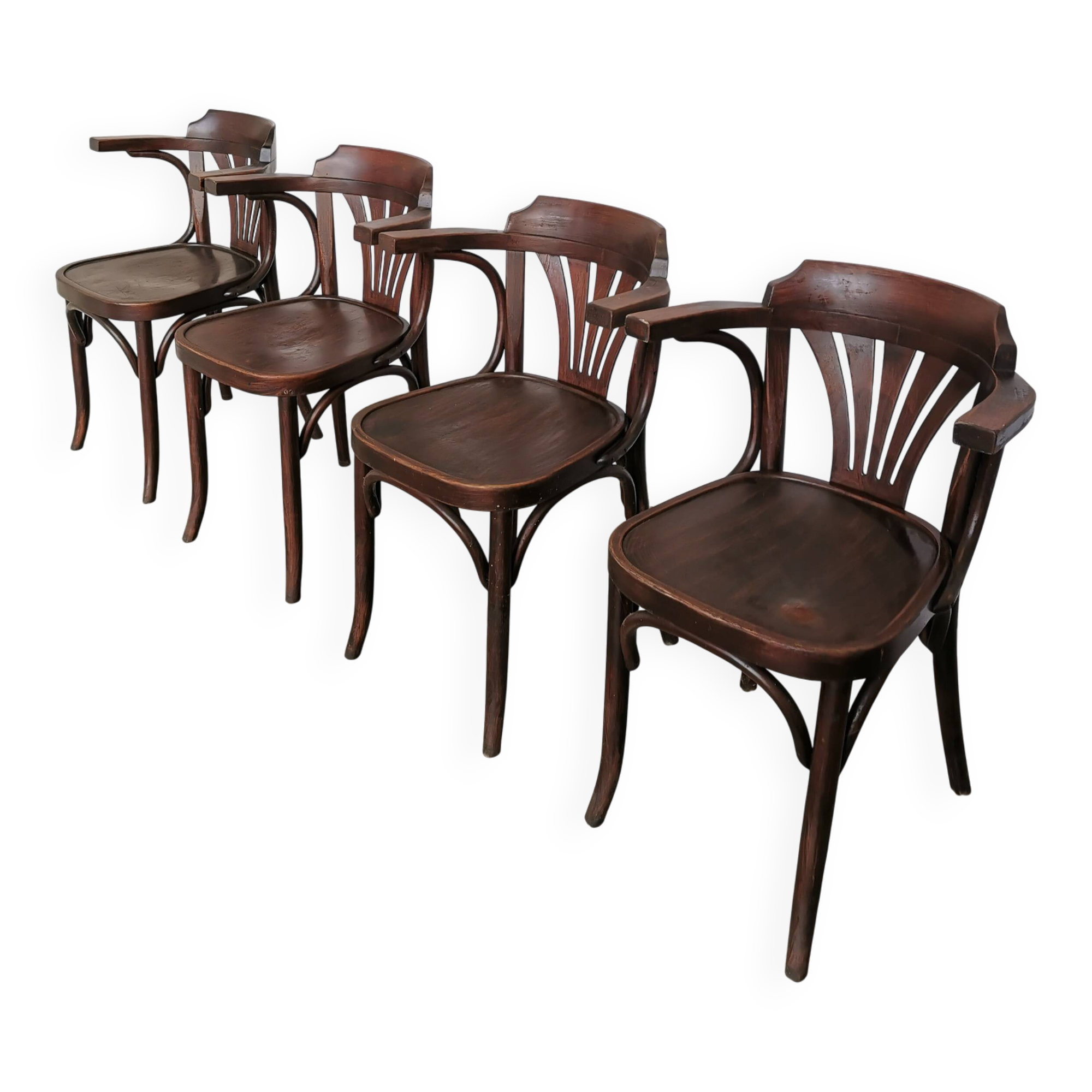 Set of 4 Vintage Bentwood Dining Chair: Mid-Century Thonet Style Armchair