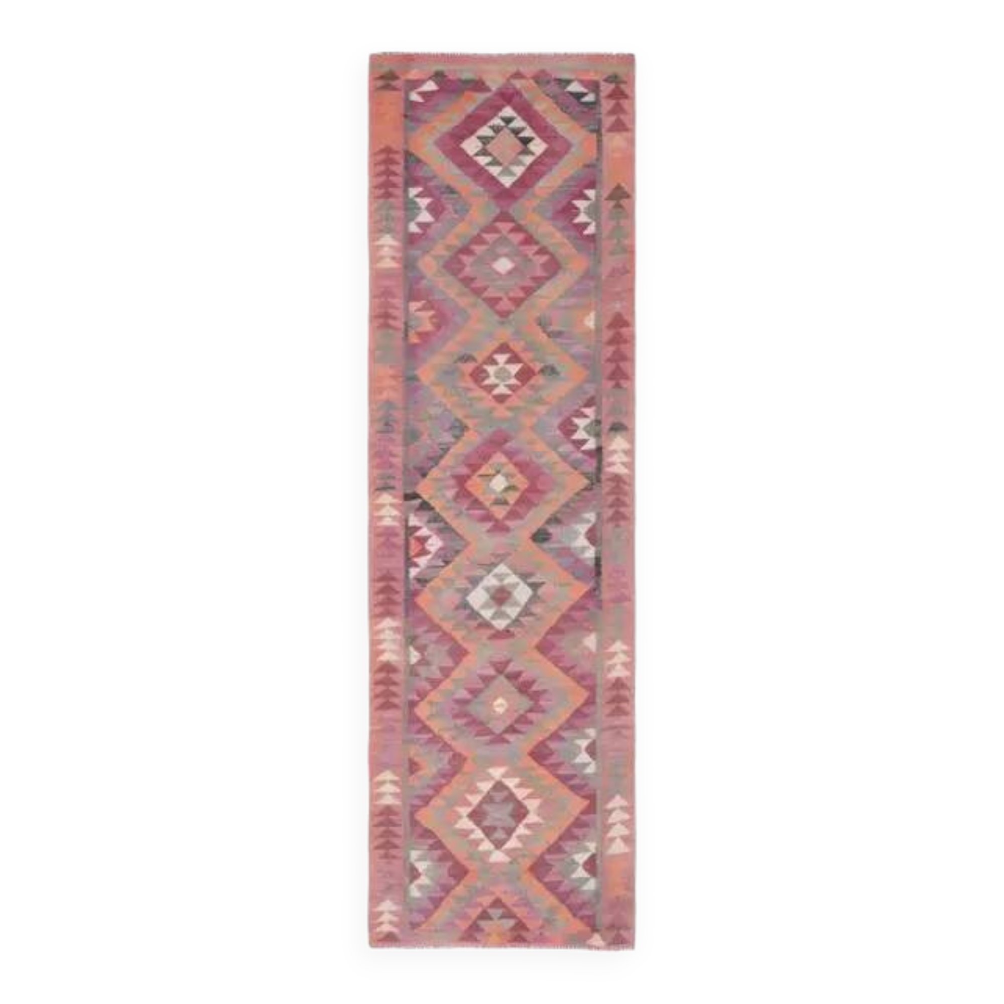 1970s Turkish Oushak Handmade Wool Cotton Pink Runner Rug 94x322