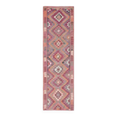 1970s Turkish Oushak Handmade Wool Cotton Pink Runner Rug 94x322