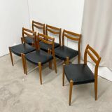 6 Scandinavian chairs in wood and black leatherette