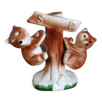 Zoomorphic salt and pepper shaker bears in slip