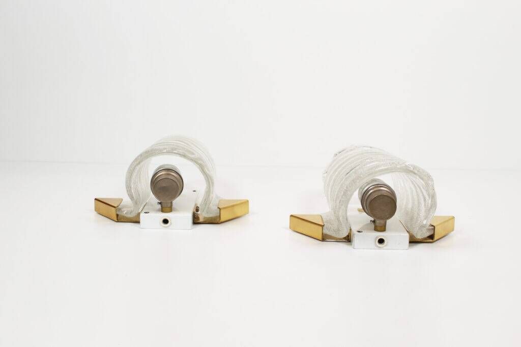 Large pair of 1970s Murano glass and brass wall sconces by Hillebrand