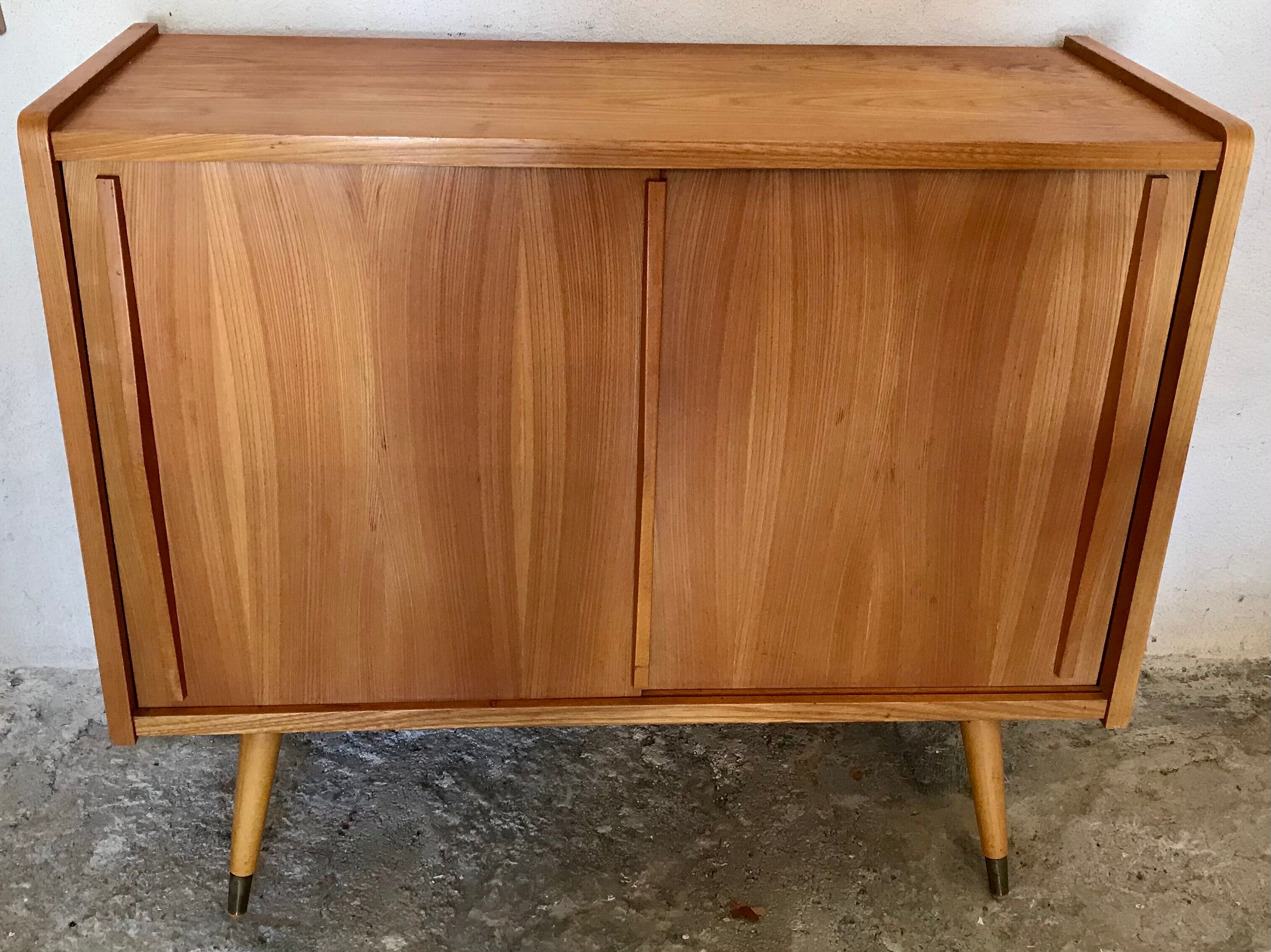 Vintage buffet sliding doors feet compass 1960's