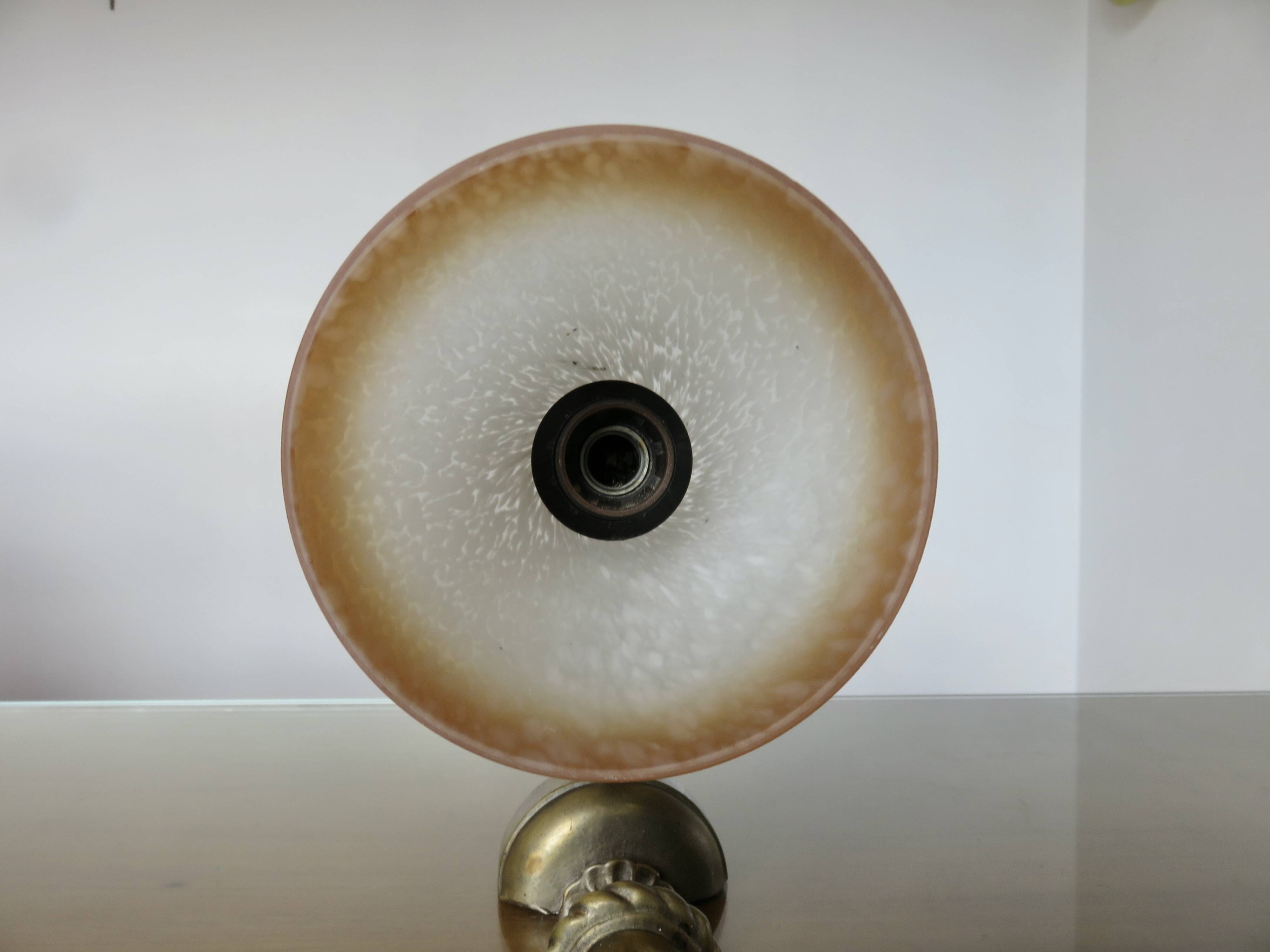 Pair of art deco wall lights in marbled glass and brass