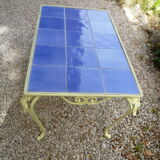 Ceramic tile coffee table & vintage wrought iron base