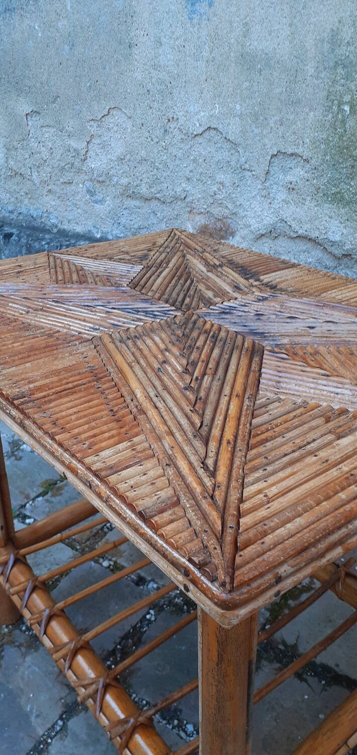 Side table, vintage 50s rattan coffee table