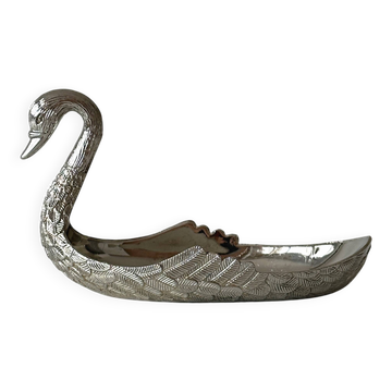 Vide poche en métal argenté forme cygne