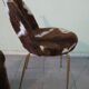 Chaise + pouf moumoute orange vache brun blanc vintage
