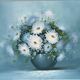 Tableau : huile sur toile nature morte au bouquet de Dalhias blancs