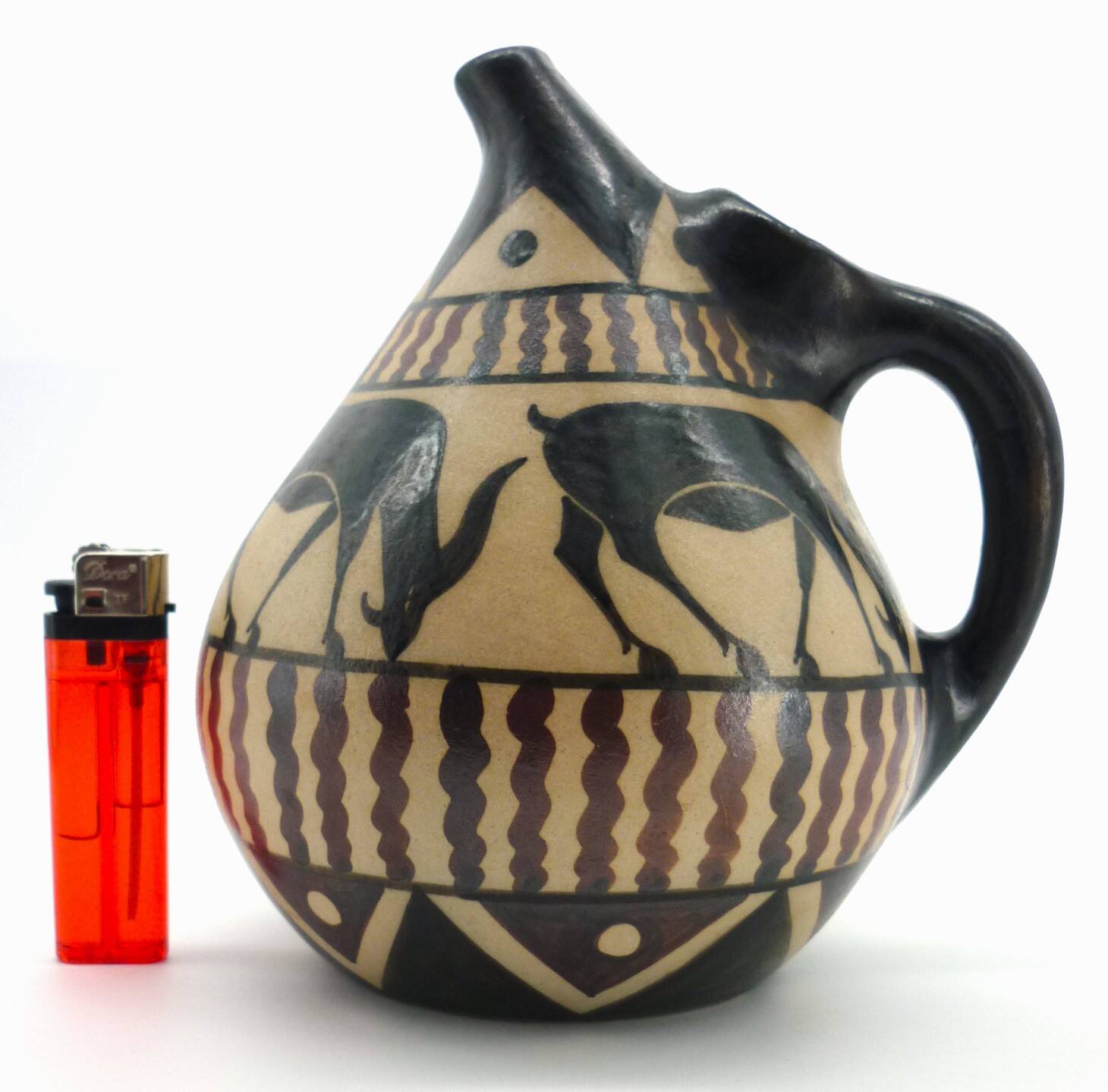 Vase pichet, céramique émaillée, art déco, E. Vilotte Ciboure, antilopes