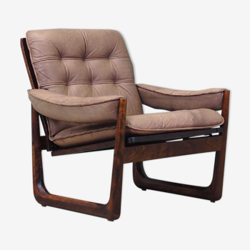 Fauteuil en cuir, design danois, années 1960, fabriqué par Genega Møbler