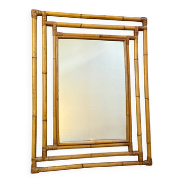 Miroir en rotin, France années 60
