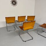 Lot of 5 tubular chairs Mart Stam edition Fasem vintage patinated leather