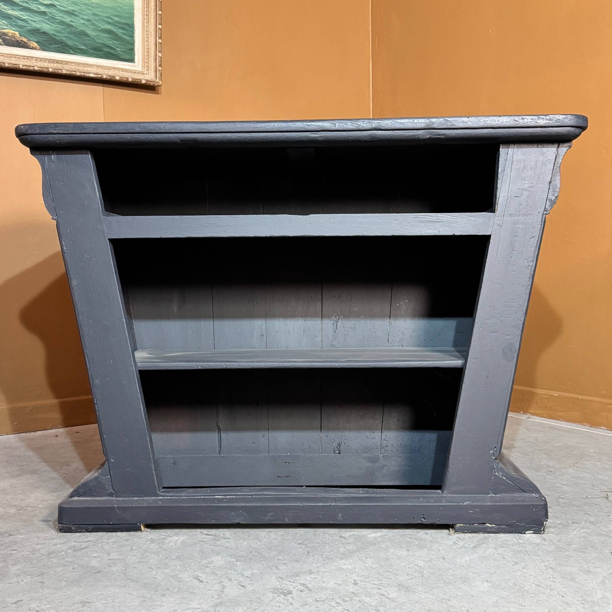 Antique wooden counter, black patina